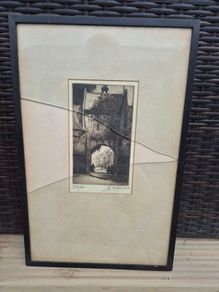 Antique W F Harber Signed Etching Bruges Framed 33 x 51 cm