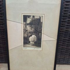 Antique W F Harber Signed Etching Bruges Framed 33 x 51 cm