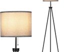 LED Tripod Floor Lamp Standing Tall Lamps with Grey Cylinder Shade and Convenient Pulling Switch Standard Lights for Reading Living Room Lounge Bedroom Office Studio (FREE POSTAGE)