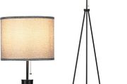 LED Tripod Floor Lamp Standing Tall Lamps with Grey Cylinder Shade and Convenient Pulling Switch Standard Lights for Reading Living Room Lounge Bedroom Office Studio (FREE POSTAGE)