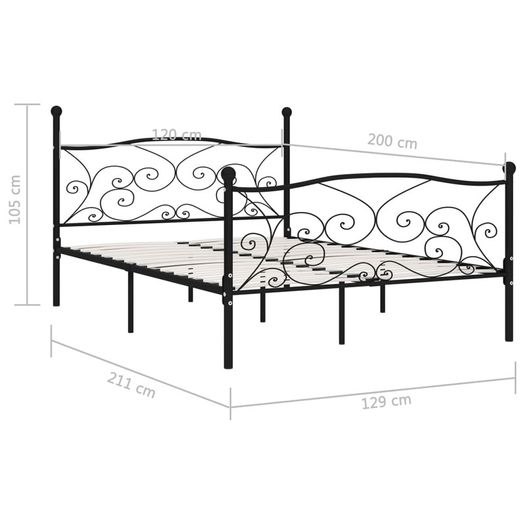Bed Frame with Slatted Base Black Metal 120x200 cm