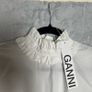 Ganni Cotton Poplin Blouse Sz 8UK 4US S White Ruffle Smock Classic Collar Image 4