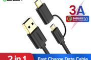 Ugreen 0.5M 2-in-1 (USB-C &amp; Micro USB) QC 3.0 Fast Charger &amp; Data Sync Gold Plated Cable (Brand New/Warranty)