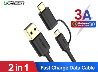Ugreen 1M 2-in-1 (USB-C & Micro USB) QC 3.0 Fast Charger & Data Sync Gold Plated Cable (Brand New/Warranty)