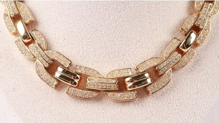 Christian Dior Pave Chain Link Collar Necklace Statement Chunky