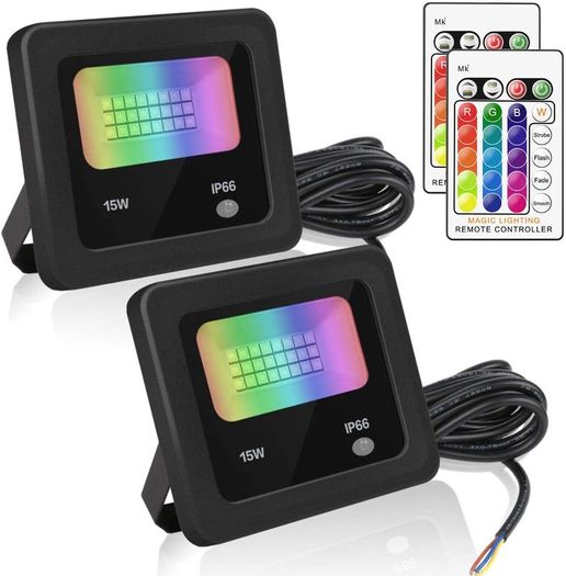 15W RGB LED Floodlight,IP66 Waterproof Outdoor Color Changing LED Security Light with Remote Control 16 Colors 4 Models Wall Washer Light with 3m Power Cord for Garden,Garage[Energy Class A++]