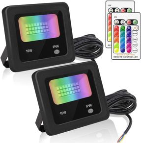 15W RGB LED Floodlight,IP66 Waterproof Outdoor Color Changing LED Security Light with Remote Control 16 Colors 4 Models Wall Washer Light with 3m Power Cord for Garden,Garage[Energy Class A++]