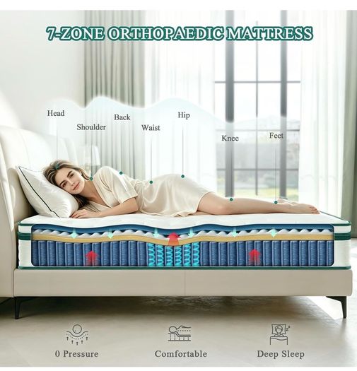 King Mattress 5FT | 12" King-Size Hybrid Mattresses | 7 Zone Pocket Sprung Memory Foam Mattresses Soft/Plush - 150x200x30cm