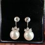 Vintage 14k Solid White Gold Round Bead Cultured Pearl Diamond Earrings 3,37g Image 4