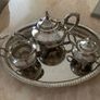 Silver Tea pot sugar & jug Set with oval tray Image 2