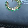 Green Gem hoop earring and ring with light gold hardware Image 5