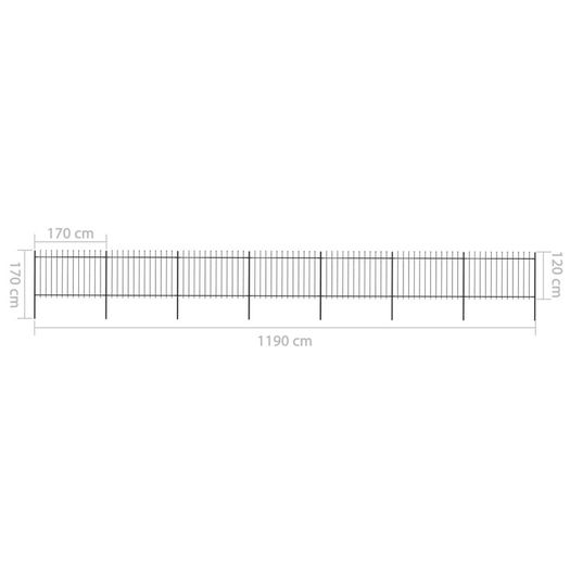 Garden Fence with Spear Top Steel 11.9x1.2 m Black