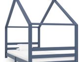 Kids Bed Frame Grey Solid Pine Wood 90x200 cm