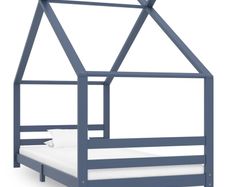 Kids Bed Frame Grey Solid Pine Wood 90x200 cm