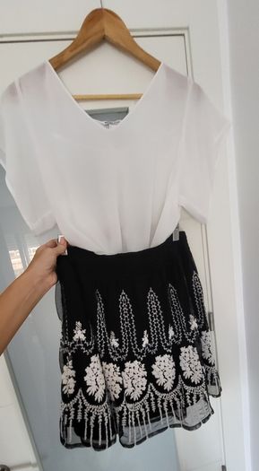 ZARA black and white layered mini skirt Sz XL (Fit 12-14UK) Rrp 59.99 (New)