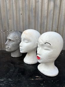 Retro vintage styrofoam polystyrene heads X3 c1960