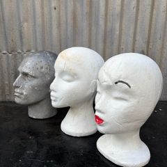 Retro vintage styrofoam polystyrene heads X3 c1960