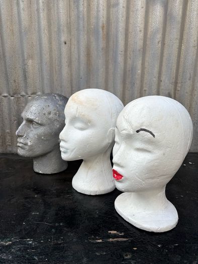 Retro vintage styrofoam polystyrene heads X3 c1960