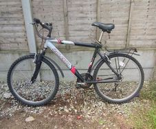hello this is a Raleigh Resonator Pro aluminium mountain/hybrid bike, with front suspension, 26" wheels and likely 21 gears  fair condition fully working order.  price to sell 60 euro fixed price collection only.
