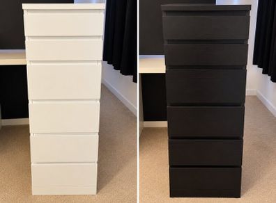 2 Tall 6-Drawer Chests  White & Black