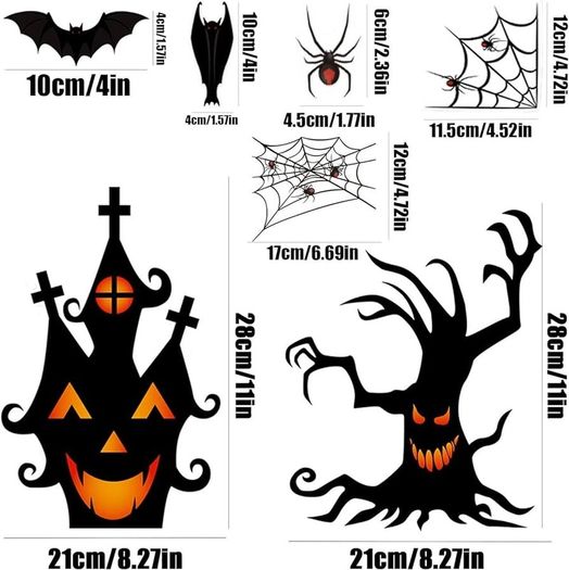 Halloween Window Clings Stickers, 7Sheet Halloween Bats Spiders Window Cling Sticker Decal for Halloween Window Decoration (FREE SHIPPING)