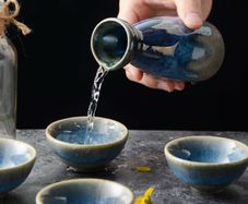 Sake Set 1 Pot & 2 Cups Japanese Ceramic Hand-Painted Traditional
