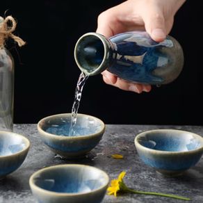 Sake Set 1 Pot & 2 Cups Japanese Ceramic Hand-Painted Traditional