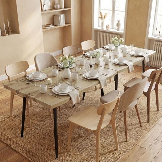 Dining Table for 4 People, 110 cm Nordic Rectangular Kitchen Table with Steel Legs for Living Room and Dining Room, Oak
