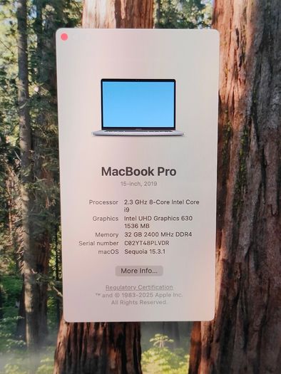 2019 MacBook Pro A1990 15" Touchbar Intel Core (i9-9880H) 32GB RAM 512GB SSD (Battery Cycle: 190)