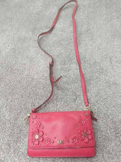 Michael Kors Pink Leather Floral Crossbody / Wallet Bag