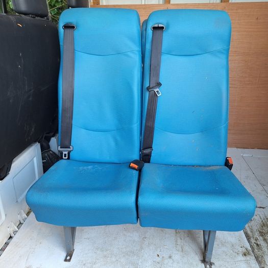 Used Double Passenger Van Seat with Seatbelts Blue Fabric Minibus Bench