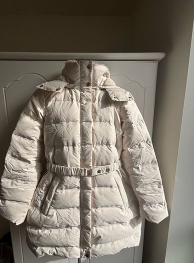 Zara semi long cream belted puffer jacket