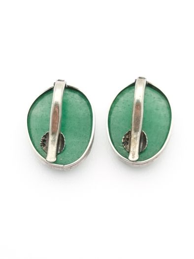 Vintage Sterling Silver Green Onyx Clip On Earings