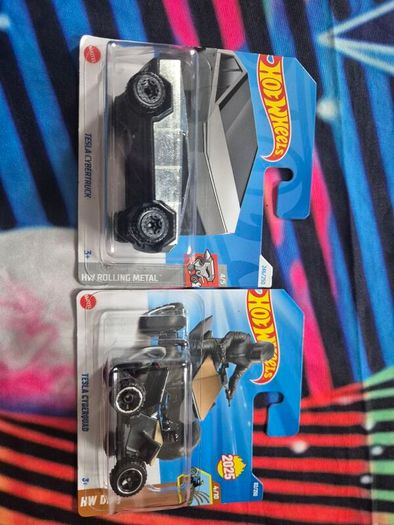 Tesla Cybertruck 2024 and Cyberquad Hot Wheels Mattel 1:64 Rolling Metal Silver Diecast Car