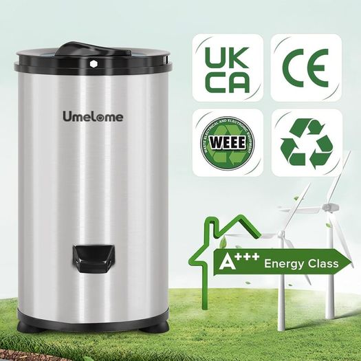 Spin Dryer 4kg by Umelome, Energy&Power Saving Spinner 2800 RPM Clothes Dryer, Energy Efficiency Class: A+++, Gravity Drain dryer, Silvery