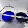 Vintage Cobalt Blue Glass, Chrome Plated, Pedestal Sugar Bowl and creamer, set of 2, Made in England, 1950's Image 2
