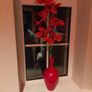 Pretty red vase with single artificial flower stem Image 4