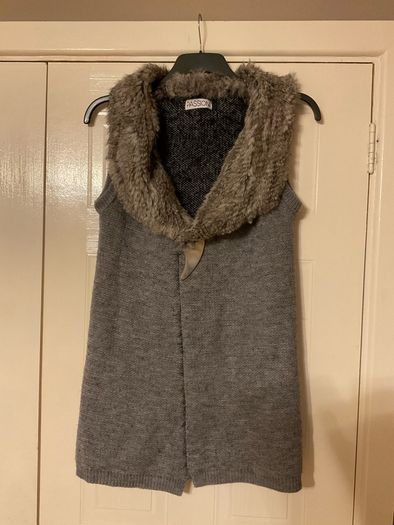 Knit Cardigan with Real Fur Collar
