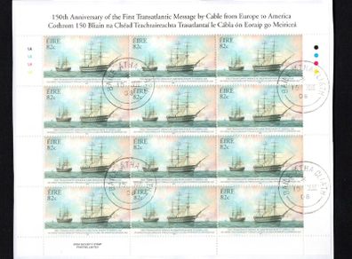 2008 Ireland 150th Anniversary of the First Transatlantic Message by Cable from Europe to America Competition Commemorative Stamps Sheetlet Plate 1A1A1A1A Fine CDS Used with Dublin cancel of 15th August 2008 (First day of issue)