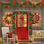 Pre-Lit Artificial Christmas Garland, Green, Warm Lights, Decorated with Red Flowers, Balls, Berries, Snowy Pine for Home Stairs Fireplace Front, Christmas Decorations, 9 Ft Image 3
