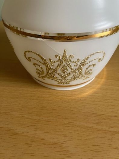 Glass Ceiling light Shade Vintage. Milky Finish With Gold Tones And Gold Frost Detail & Gold  Trim. Is really Beautiful Hung
