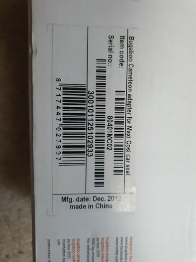Bugaboo adaptors for Maxi Cosi carseats.