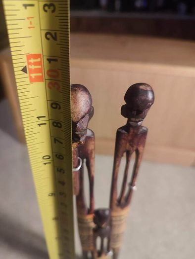 3 Vintage Hand Carved African Pencil Thin Tall Hand Painted Figures 12.5"