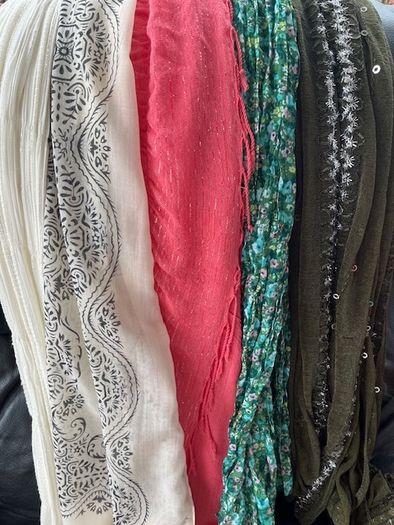 Hanger Organiser multi use - Scarf, Belt, Jewellery- Soft Green Brand New With 6 Scarves / shawls In Mint Condition.  (6)