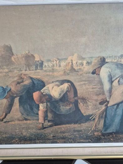 Large Retro Vintage Mid Century large original framed Print on board  of The Gleaners by Jean-Francois Millet