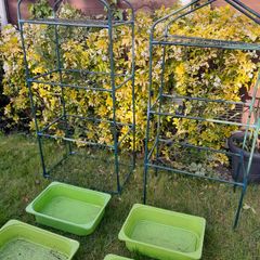 2x metal  garden shelving units + 4 x Ikea Trofast boxes
