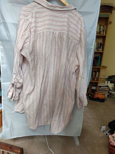 Rose and white striped linen shirt or shirt dress