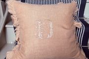 New bespoke 100% Linen monogram D cushion COVER in blush