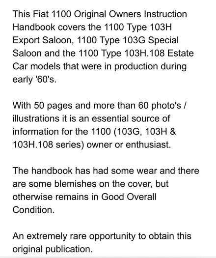 1960s fiat 1100 instruction manual 56 pages
