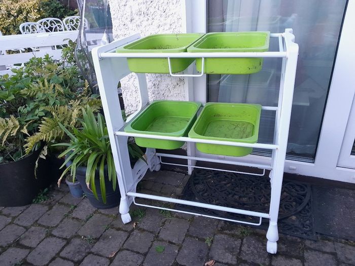 Storage unit on castors and 4 Ikea trofast boxes